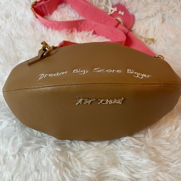 Betsey Johnson XOTOSS Football Shaped Shoulder Crossbody Bag Game Day Purse - Picture 6 of 11